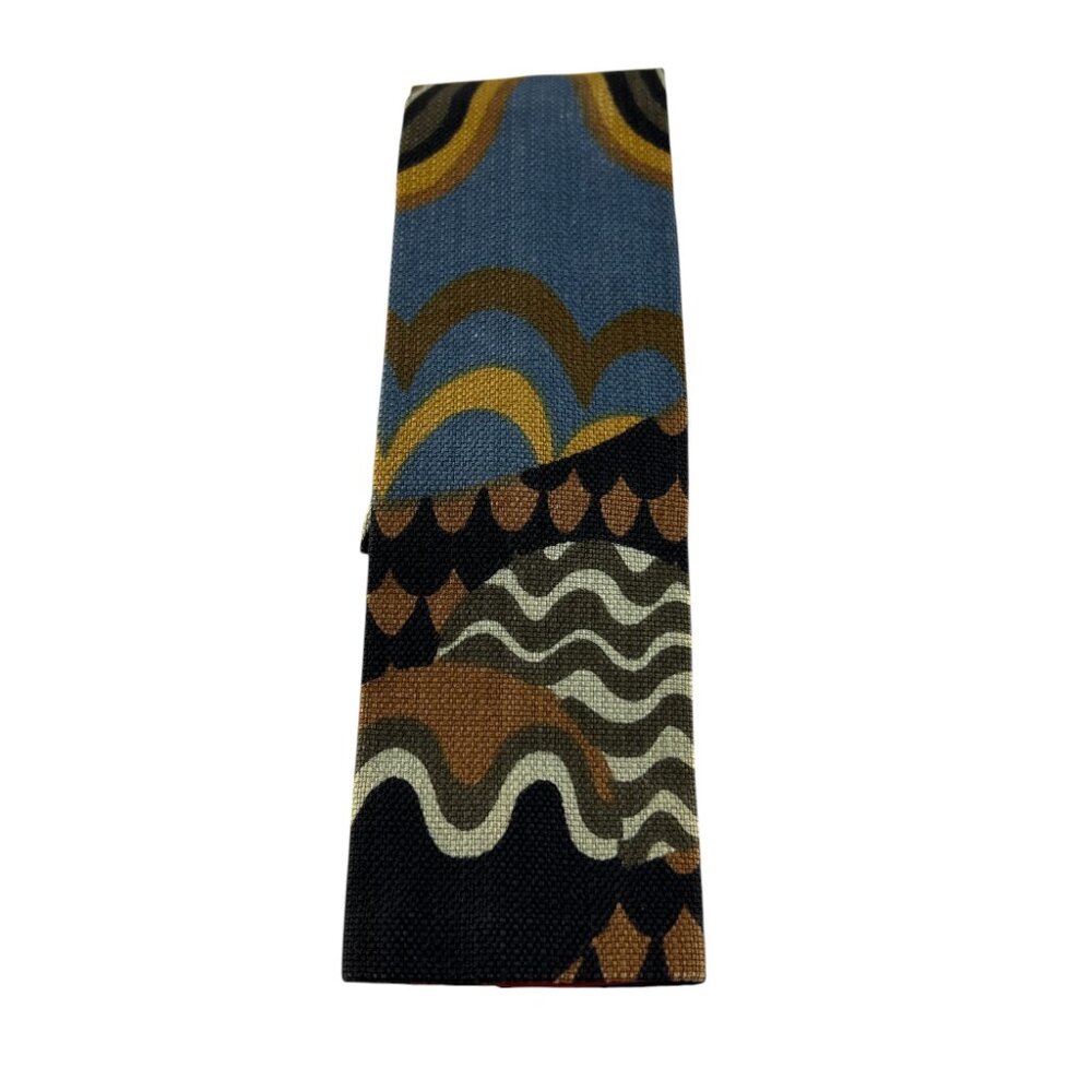 VTG Rooster Mod Tie 1960s Geometric Waves Print Blue Brown Retro Skinny Necktie